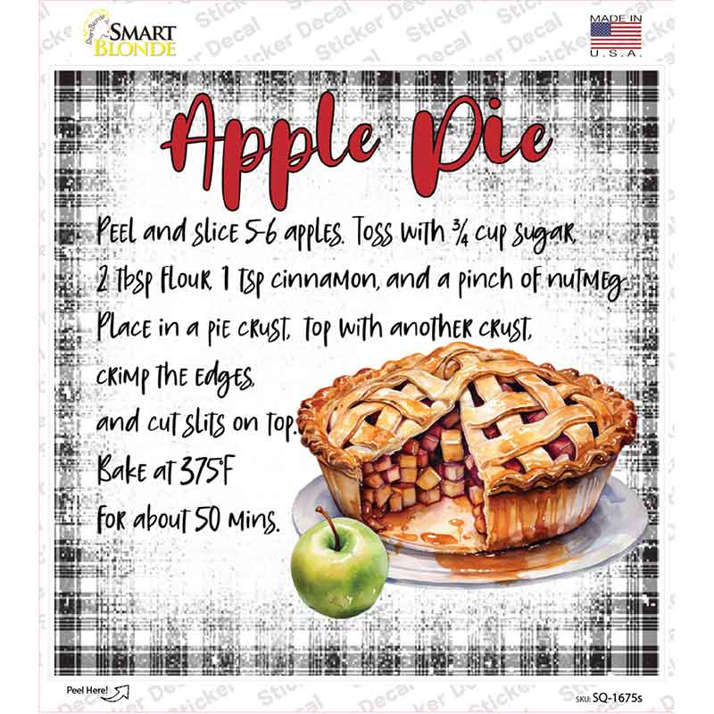 Apple Pie Recipe Novelty Square Sticker Decal SQ-1675s