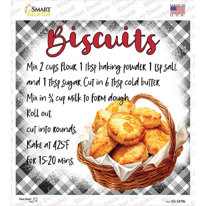 Biscuits Recipe Novelty Square Sticker Decal SQ-1678s