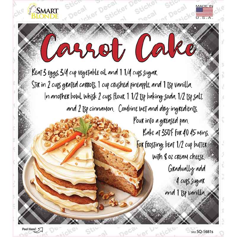 Carrot Cake Recipe Novelty Square Sticker Decal SQ-1681s