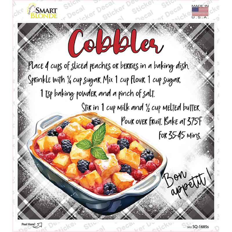 Cobbler Recipe Novelty Square Sticker Decal SQ-1685s