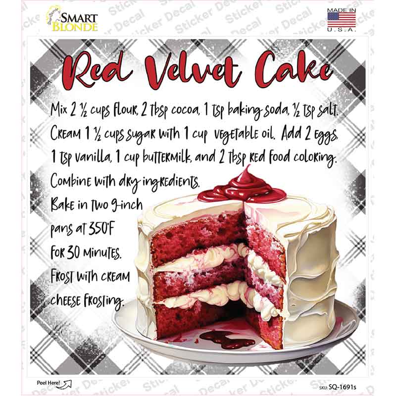 Red Velvet Cake Recipe Novelty Square Sticker Decal SQ-1691s