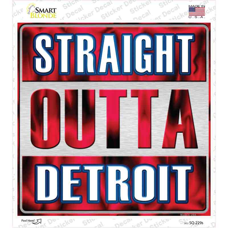Straight Outta Detroit Red Novelty Square Sticker Decal