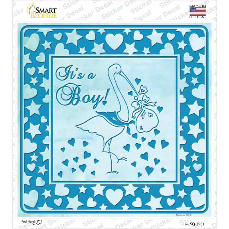Its A Boy With Stork Novelty Square Sticker Decal