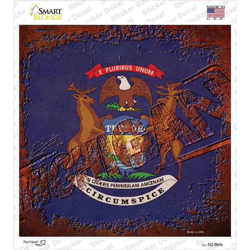 Michigan Rusty Stamped Novelty Square Sticker Decal