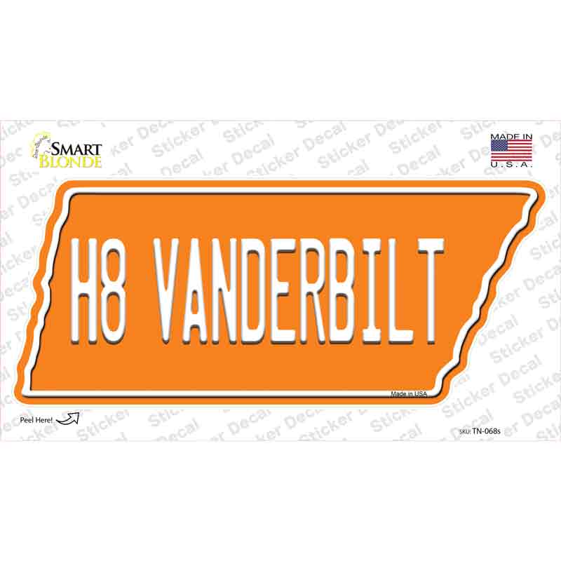 H8 Vanderbilt Novelty Tennessee Shape Sticker Decal