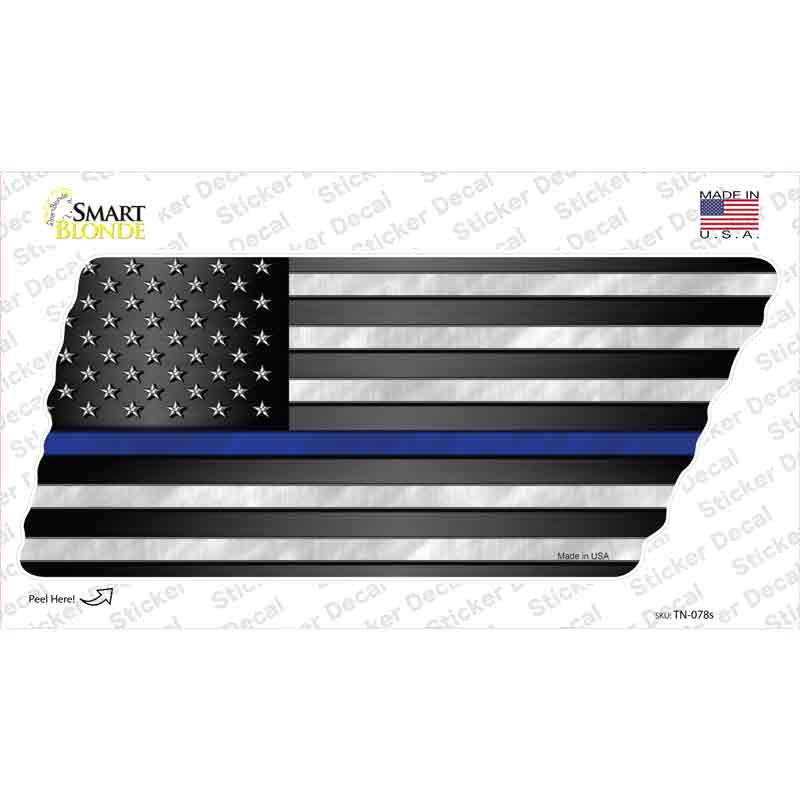 Thin Blue Line American Flag Novelty Tennessee Shape Sticker Decal