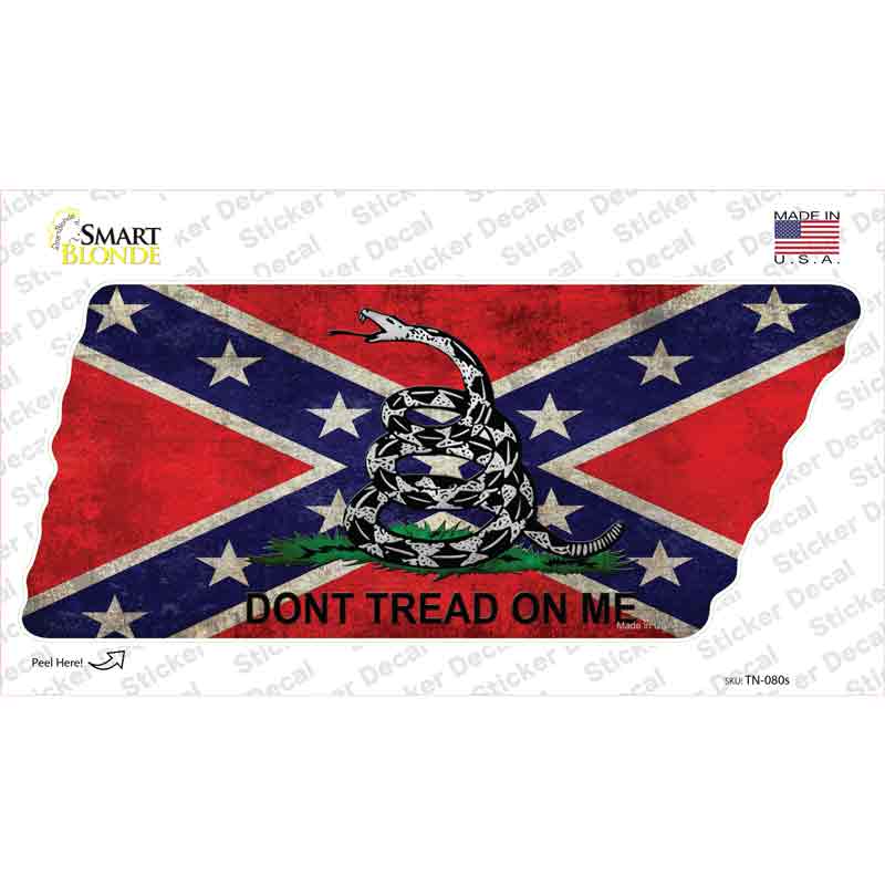 Confederate Dont Tread Novelty Tennessee Shape Sticker Decal