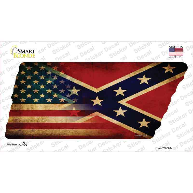 American Confederate Flag Novelty Tennessee Shape Sticker Decal