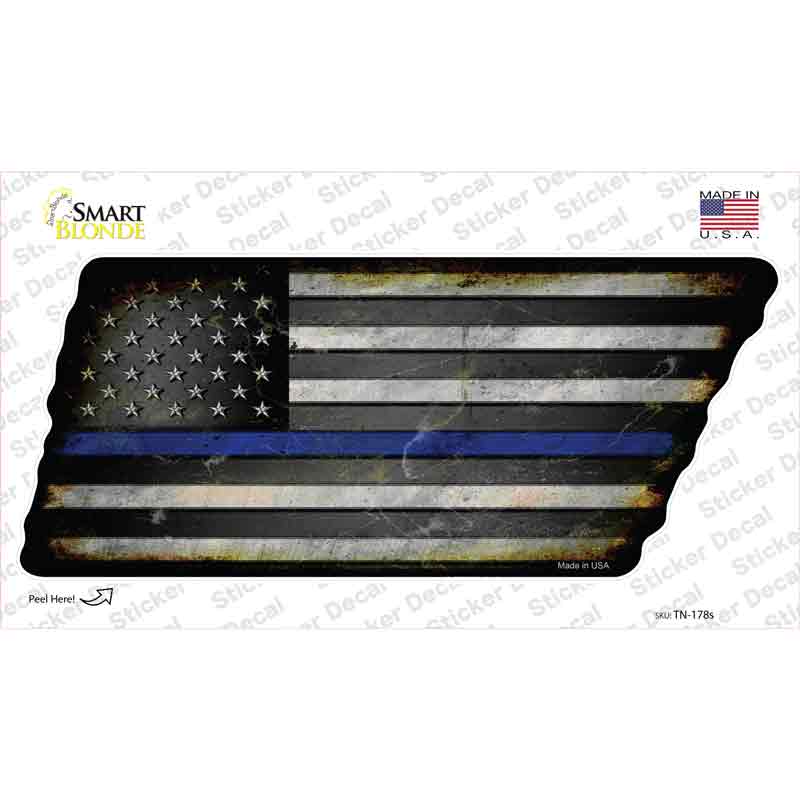 Thin Blue Line American Flag Novelty Rusty Effect Metal Tennessee Shape Sticker Decal