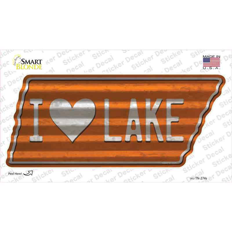 I Love Lake Novelty Corrugated Tennessee Shape Sticker Decal