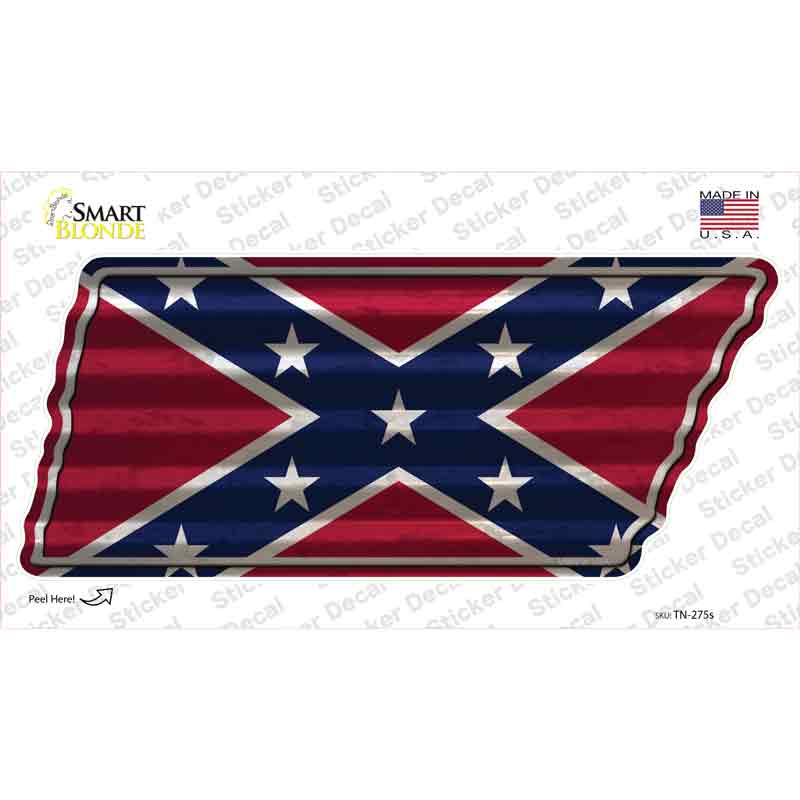 Confederate Flag Novelty Corrugated Tennessee Shape Sticker Decal