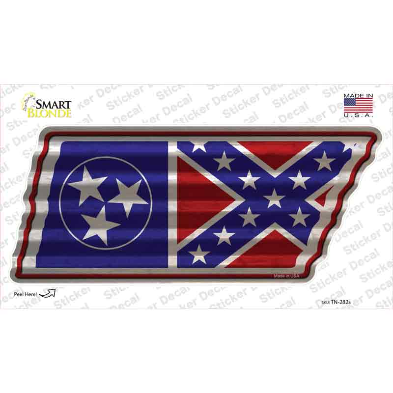 Tennessee Confederate Flag Novelty Corrugated Tennessee Shape Sticker Decal