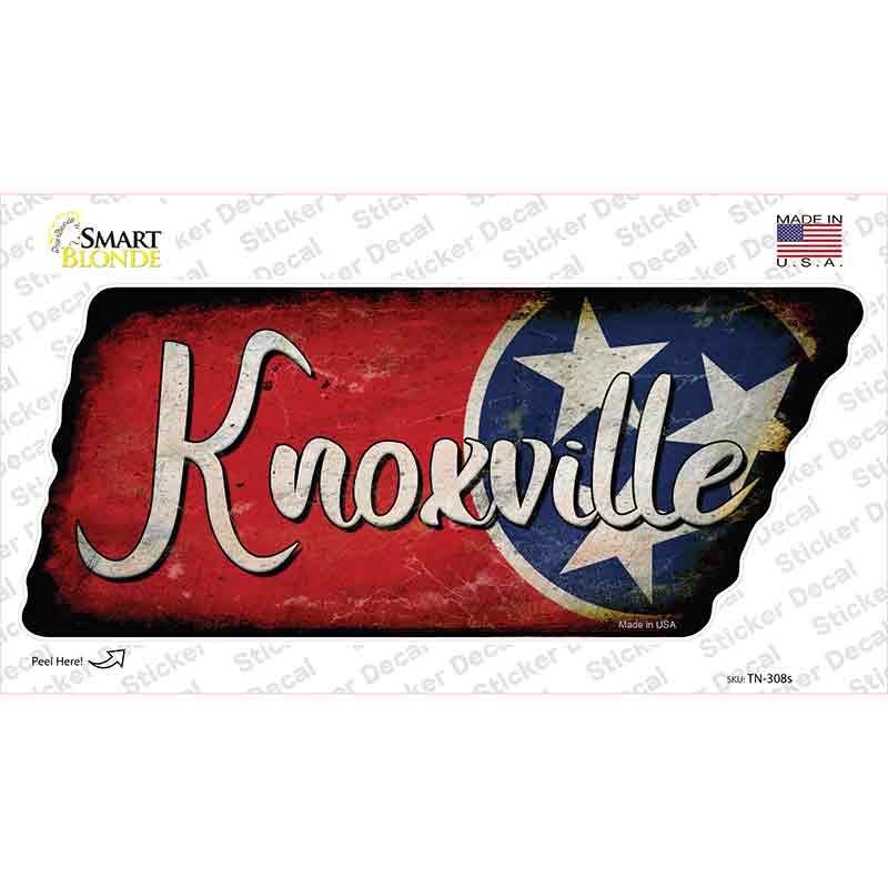 Knoxville Tri Star on Wood Novelty Rusty Effect Tennessee Shape Sticker Decal