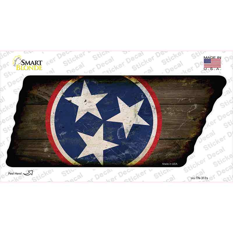 Blue Tri Star Novelty Rusty Effect Tennessee Shape Sticker Decal