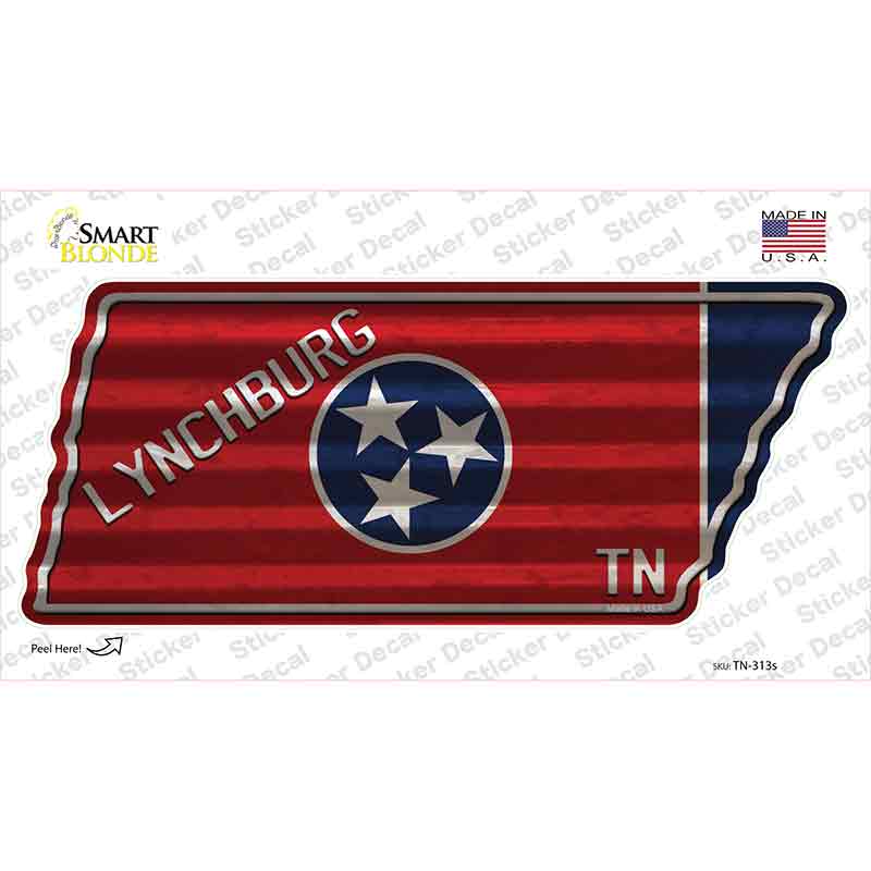 Lynchburg Tennessee Flag Novelty Corrugated Effect Tennessee Shape Sticker Decal