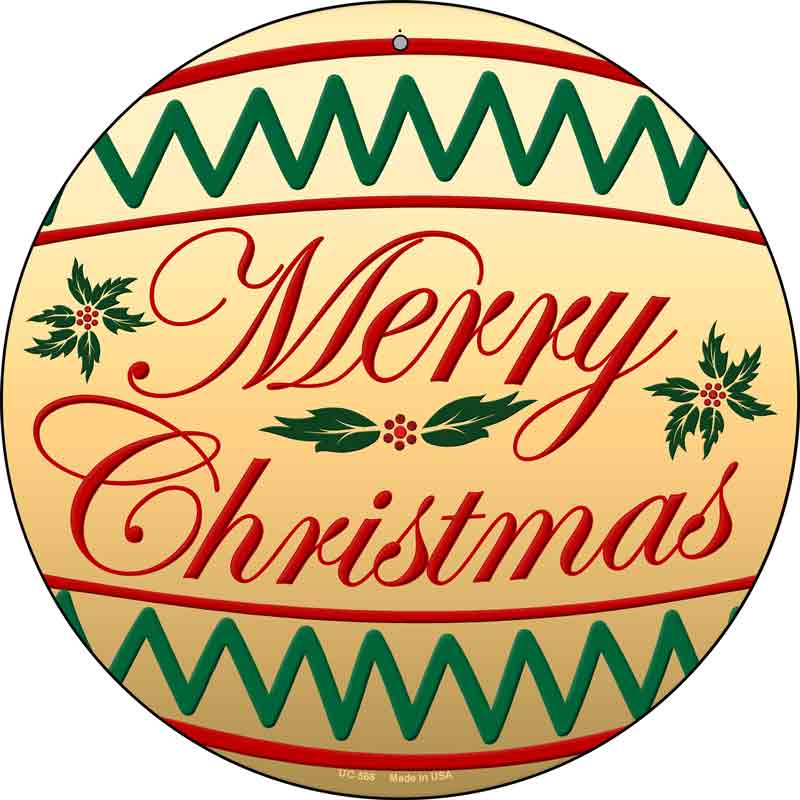 Merry Christmas Yellow Novelty Metal Circular Sign