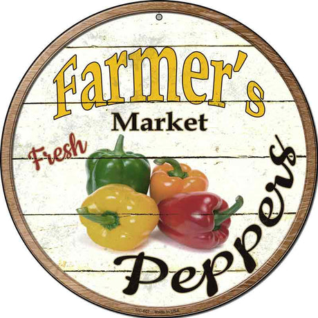 Farmers Market Peppers Novelty Metal Circular Sign