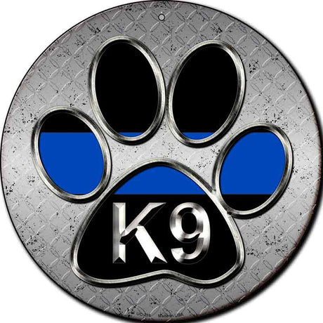 Paw Thin Blue Line K-9 Novelty Metal Circular Sign