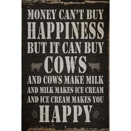 Money Can't Buy Happiness Metal Novelty Parking Sign P-1741