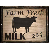 Farm Fresh Milk 25 Cents Metal Novelty Parking Sign