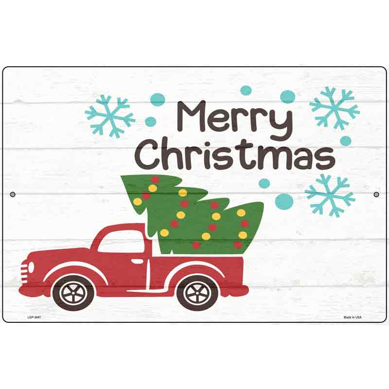 Merry Christmas Truck and Tree Novelty Metal Parking Sign