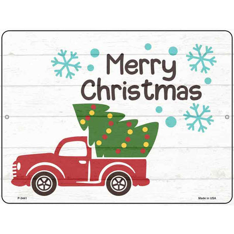 Merry Christmas Truck and Tree Novelty Metal Parking Sign