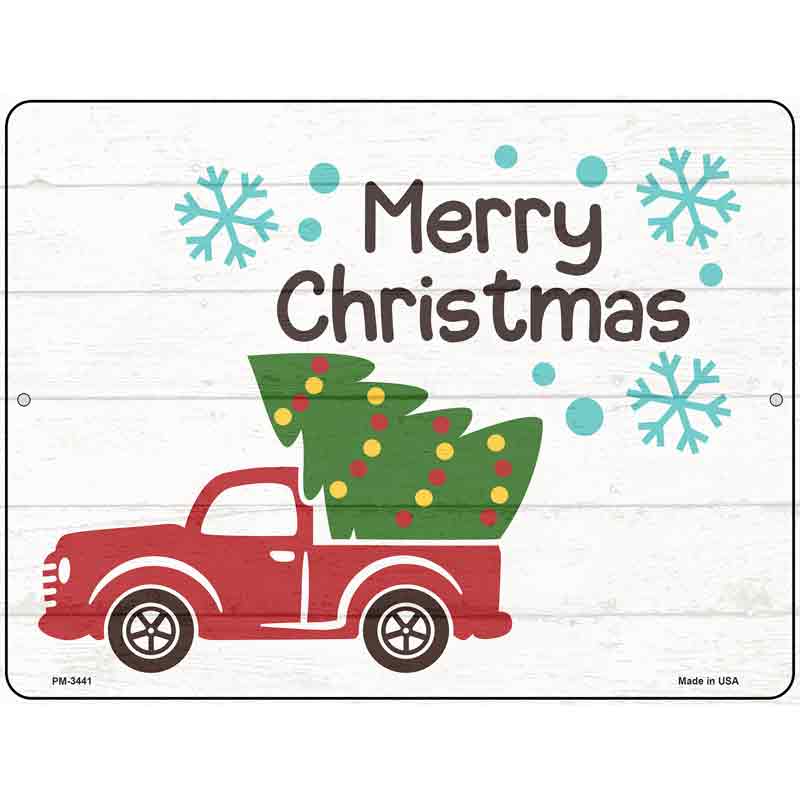 Merry Christmas Truck and Tree Novelty Metal Parking Sign