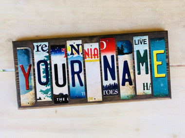 Personalized Custom Name Cut License Plate Tag Strip Wood Sign