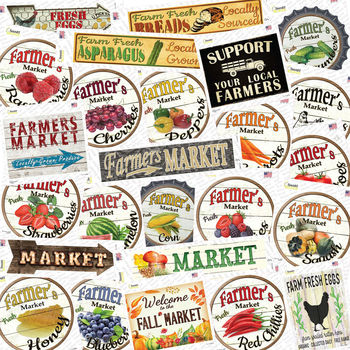 Farmers Market 50 Piece Wholesale Novelty Assorted Sticker Decal Pack