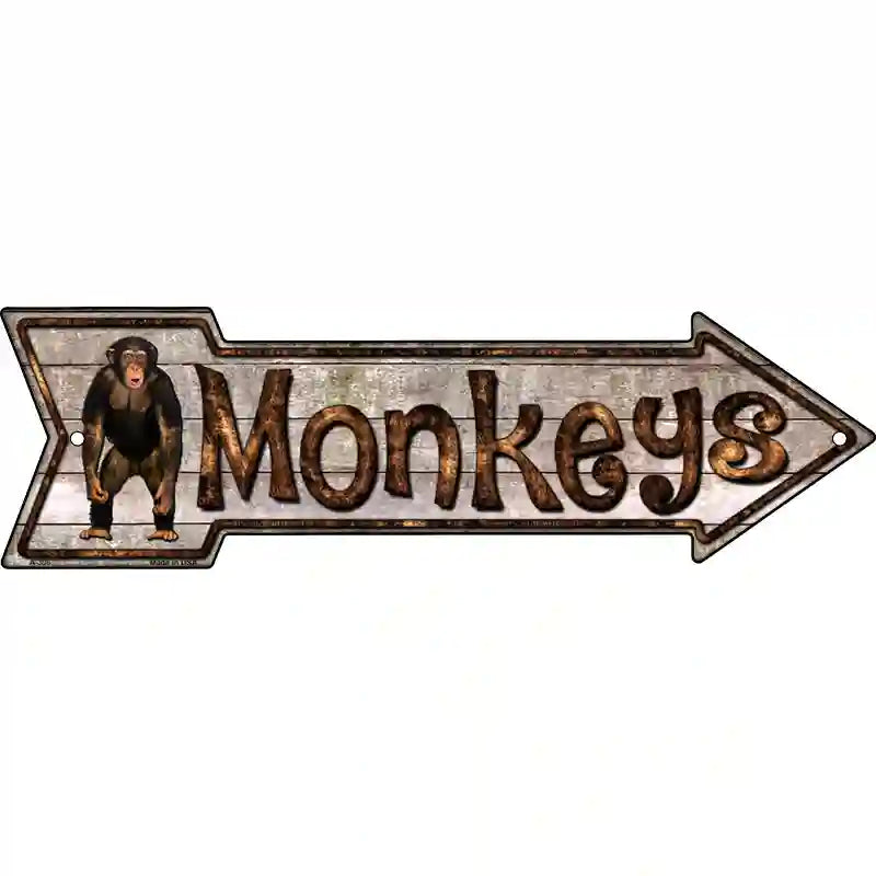 Monkey Novelty Metal Arrow Sign 17" x 5" (A)