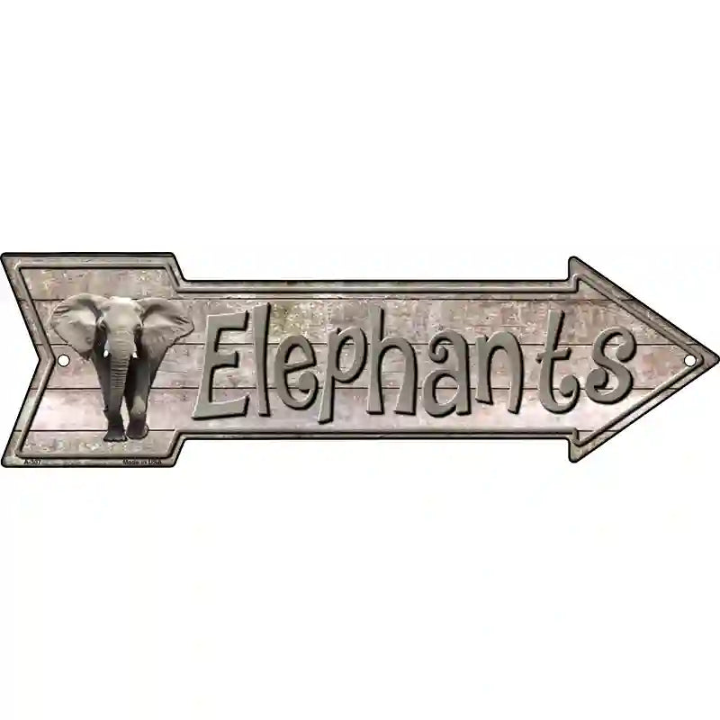 Elephants Novelty Metal Arrow Sign 17" x 5" (A)