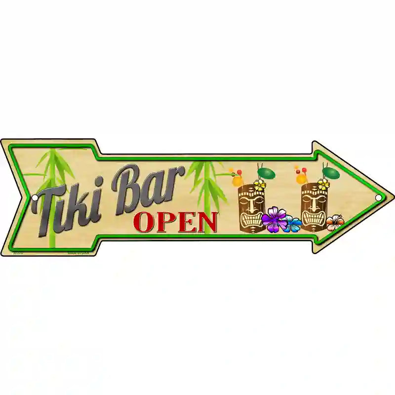 Tiki Bar Open Metal Novelty Arrow Sign 17" x 5" (A)