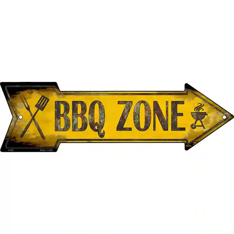 BBQ Zone Novelty Metal Arrow Sign 17" x 5" (A)