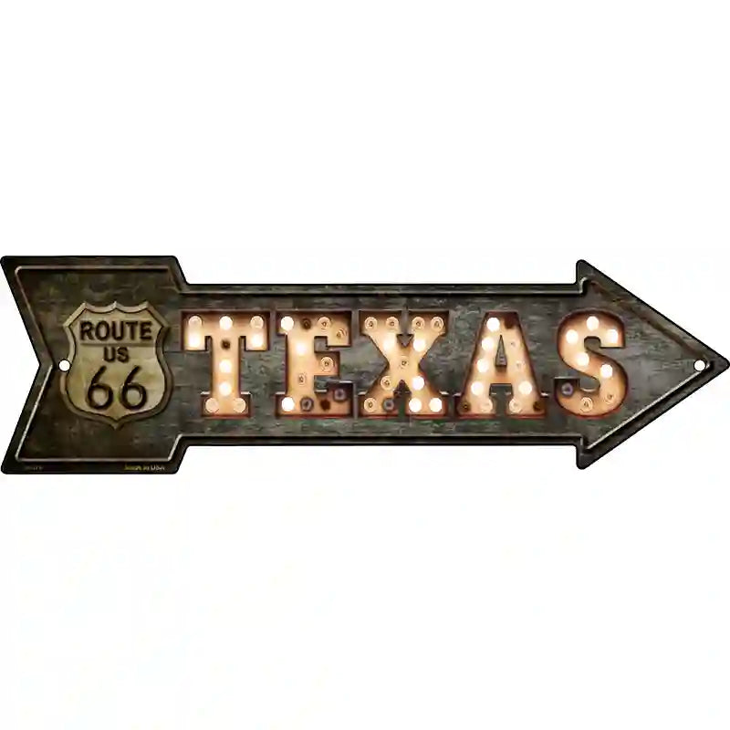 Texas Route 66 Bulb Letters Novelty Metal Arrow Sign 17" x 5" (A)