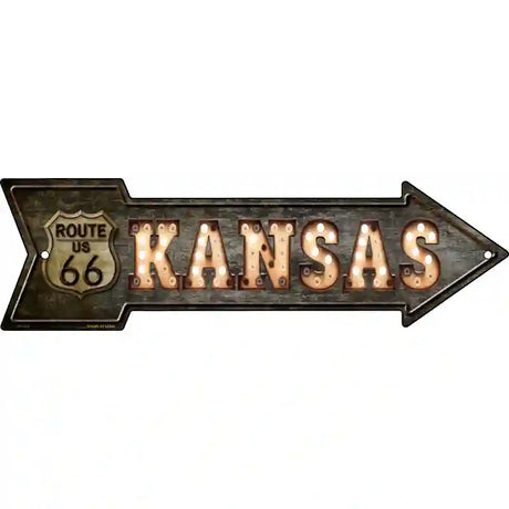 Kansas Route 66 Bulb Letters Novelty Metal Arrow Sign 17" x 5" (A)