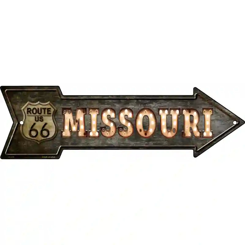Missouri Route 66 Bulb Letters Novelty Metal Arrow Sign 17" x 5" (A)