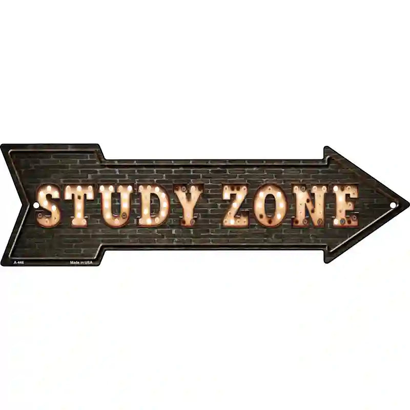 Study Zone Bulb Letters Novelty Metal Arrow Sign 17" x 5" (A)