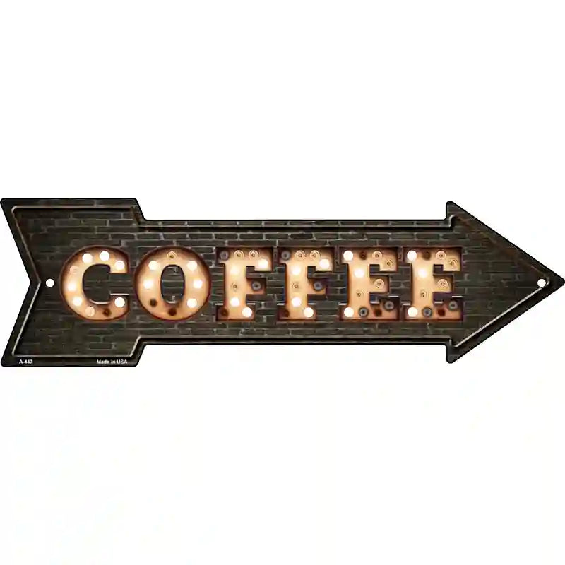 Coffee Bulb Letters Novelty Metal Arrow Sign 17" x 5" (A)