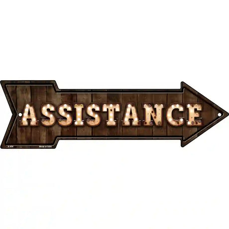 Assistance Bulb Letters Novelty Metal Arrow Sign 17" x 5" (A)