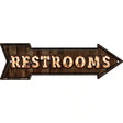 Restrooms Bulb Letters Novelty Metal Arrow Sign 17" x 5" (A)