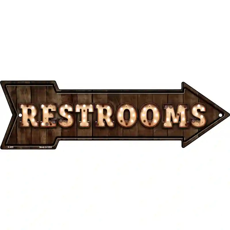 Restrooms Bulb Letters Novelty Metal Arrow Sign 17" x 5" (A)