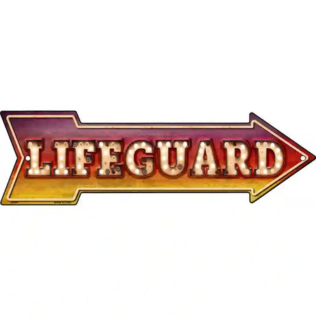 Lifeguard Bulb Letters Novelty Metal Arrow Sign 17" x 5" (A)