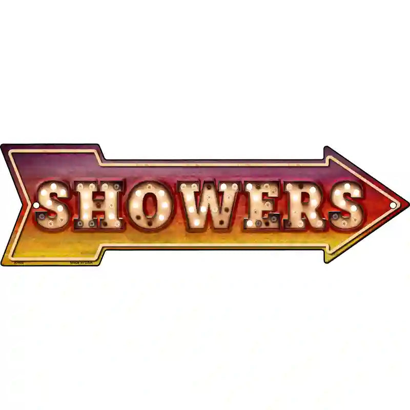 Showers Bulb Letters Novelty Metal Arrow Sign 17" x 5" (A)