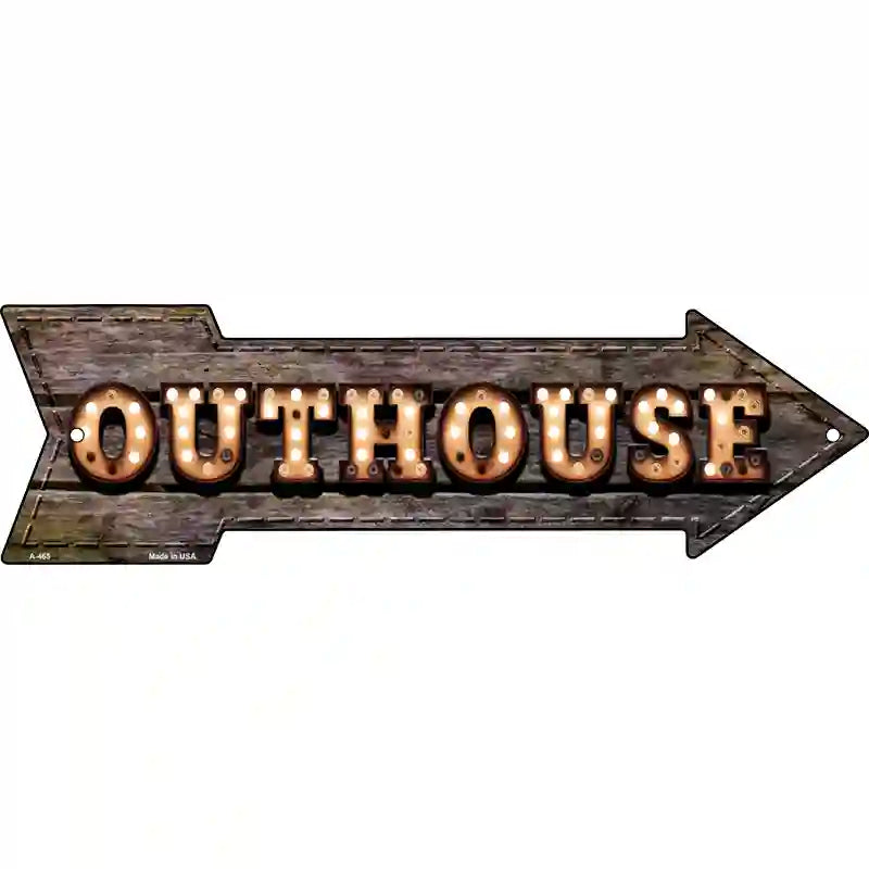 Outhouse Bulb Letters Novelty Metal Arrow Sign 17" x 5" (A)