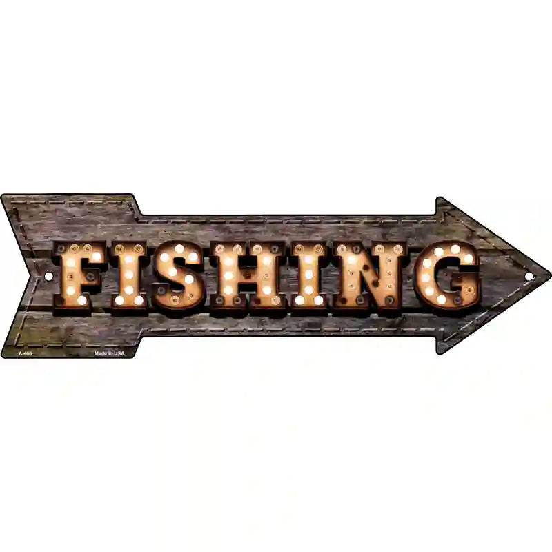 Fishing Bulb Letters Novelty Metal Arrow Sign 17" x 5" (A)