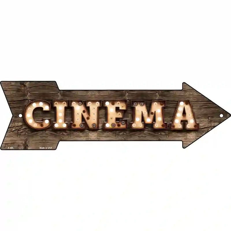 Cinema Bulb Letters Novelty Metal Arrow Sign 17" x 5" (A)