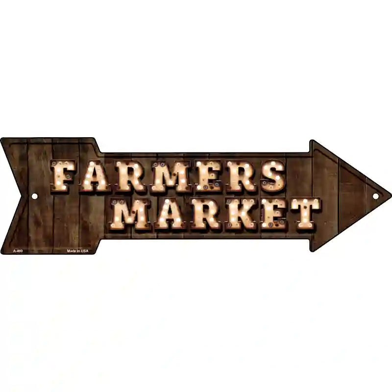 Farmers Market Bulb Letters Novelty Metal Arrow Sign 17" x 5" (A)