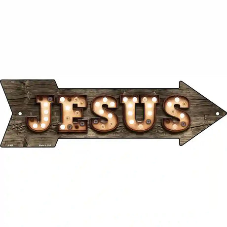 Jesus Bulb Letters Novelty Metal Arrow Sign 17" x 5" (A)