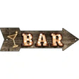 Bar With Cocktail Bulb Letters Novelty Metal Arrow Sign 17" x 5" (A)