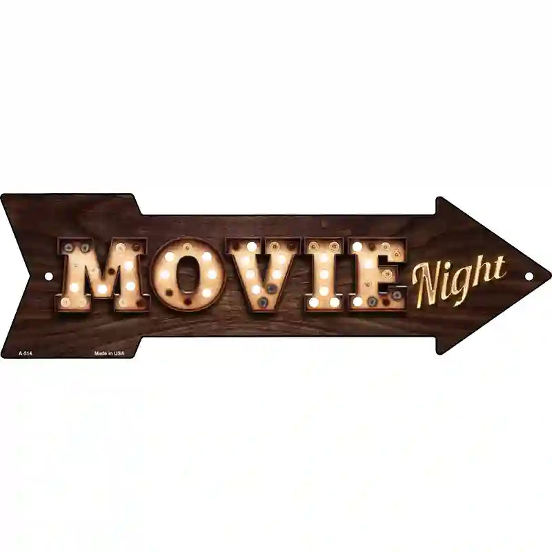 Movie Night Bulb Letters Novelty Metal Arrow Sign 17" x 5" (A)